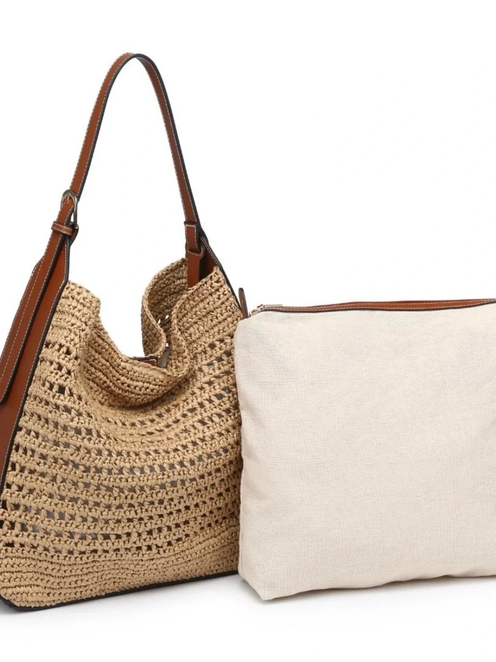Moda Luxe Natural/Tan Woven Straw Hobo Bag